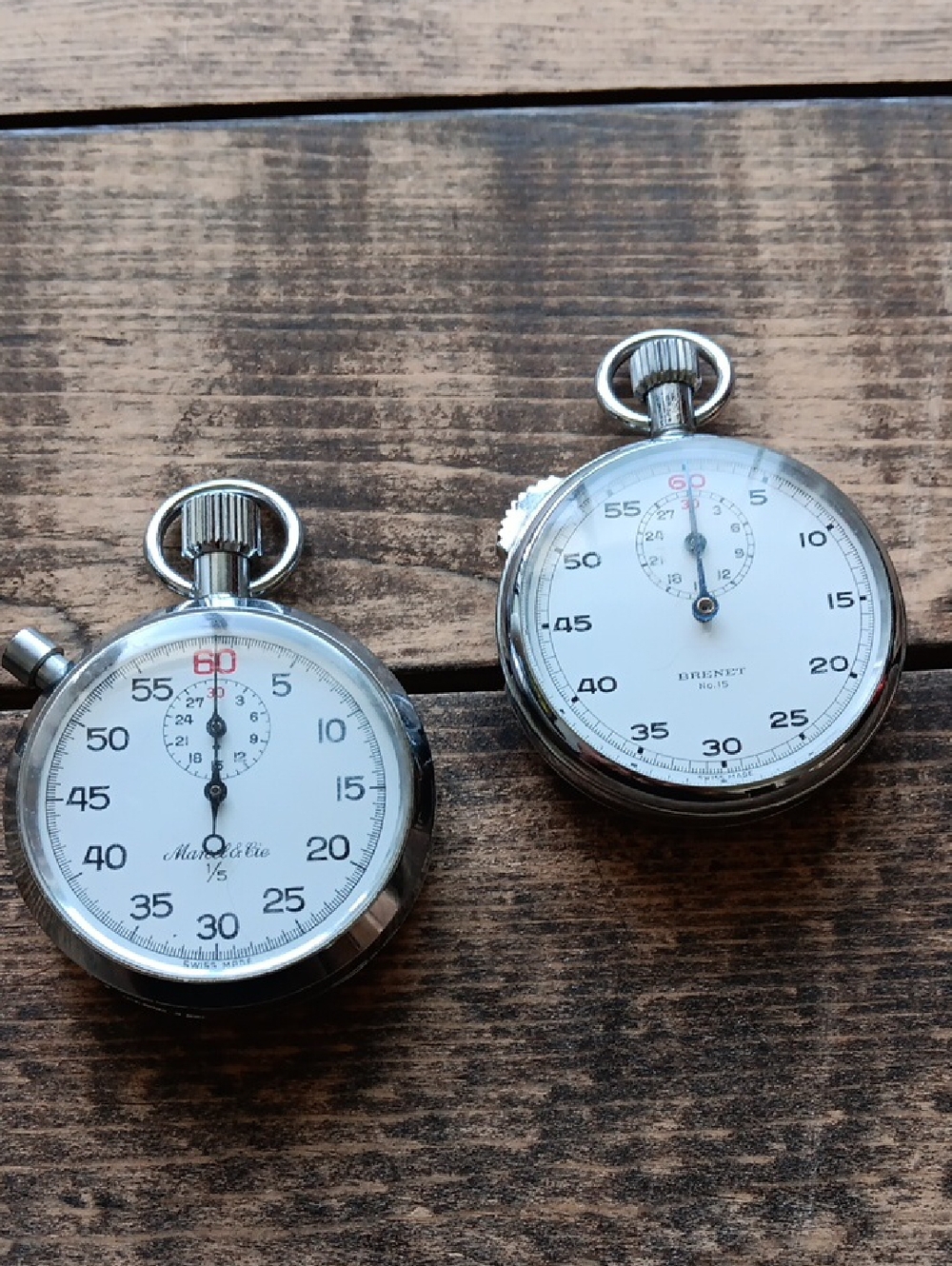 Vintage Silver Stopwatch Pair - White Dials
